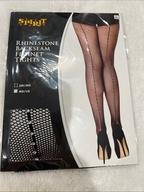 NWT Spirit Black Rhinestone Backseam Fishnet Tights